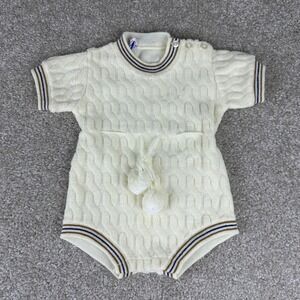 Little Star Romper Baby Cream Excellent Vintage Cable Knit Pom Poms